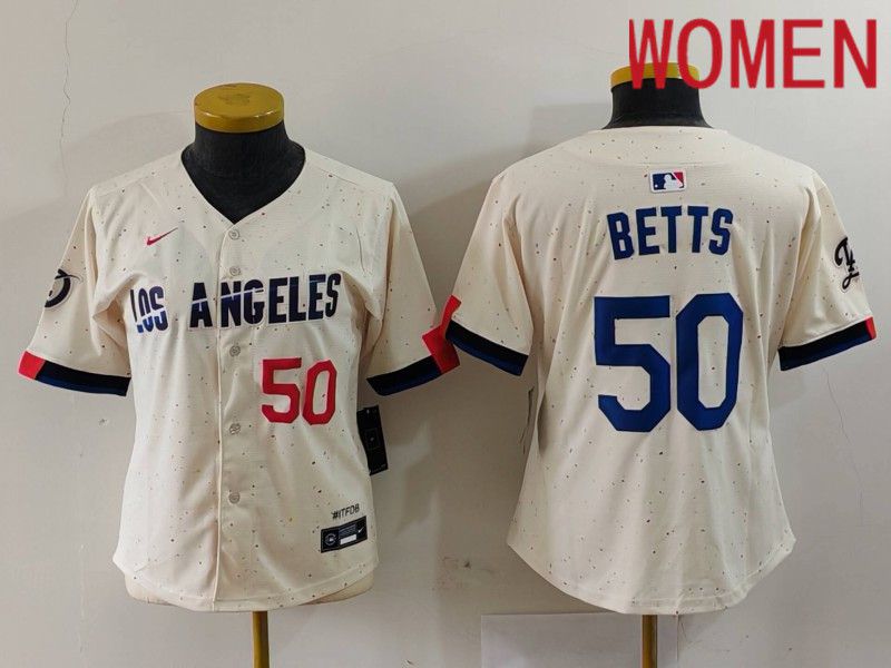 Women Los Angeles Dodgers #50 Betts Cream Fashion Nike Game MLB Jersey style 7033->->Women Jersey